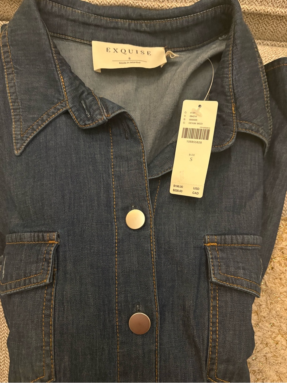 EXQUISE LONG-SLEEVE DENIM MINI DRESS - Picture 9 of 15